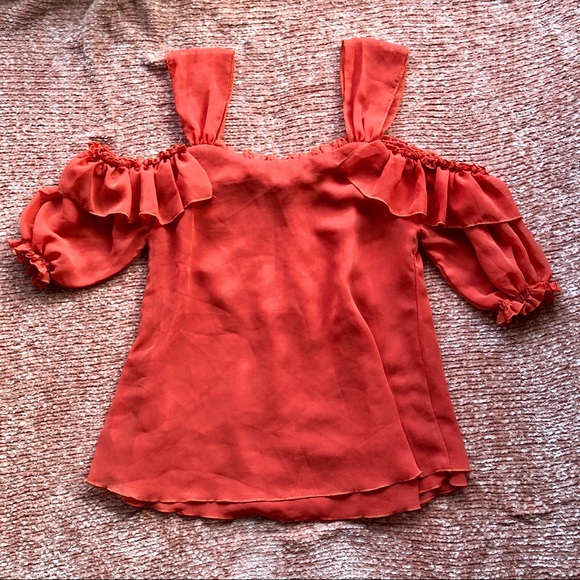 Red Coral Off-The-Shoulder Ruffle Top - Picture 4 of 5